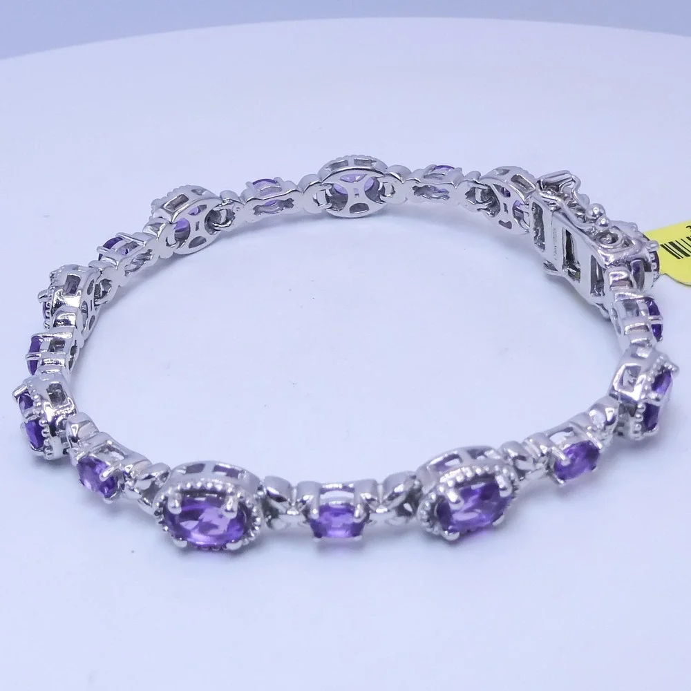 Platinum Over Sterling Silver 925 Purple Amethyst 4.6 ctw Panel 6.5